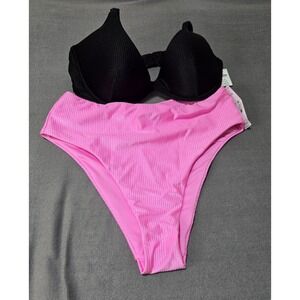SEXY Victoria's Secret Bathing Suit Medium NWT PINK/BLACK High Waist Cheeky